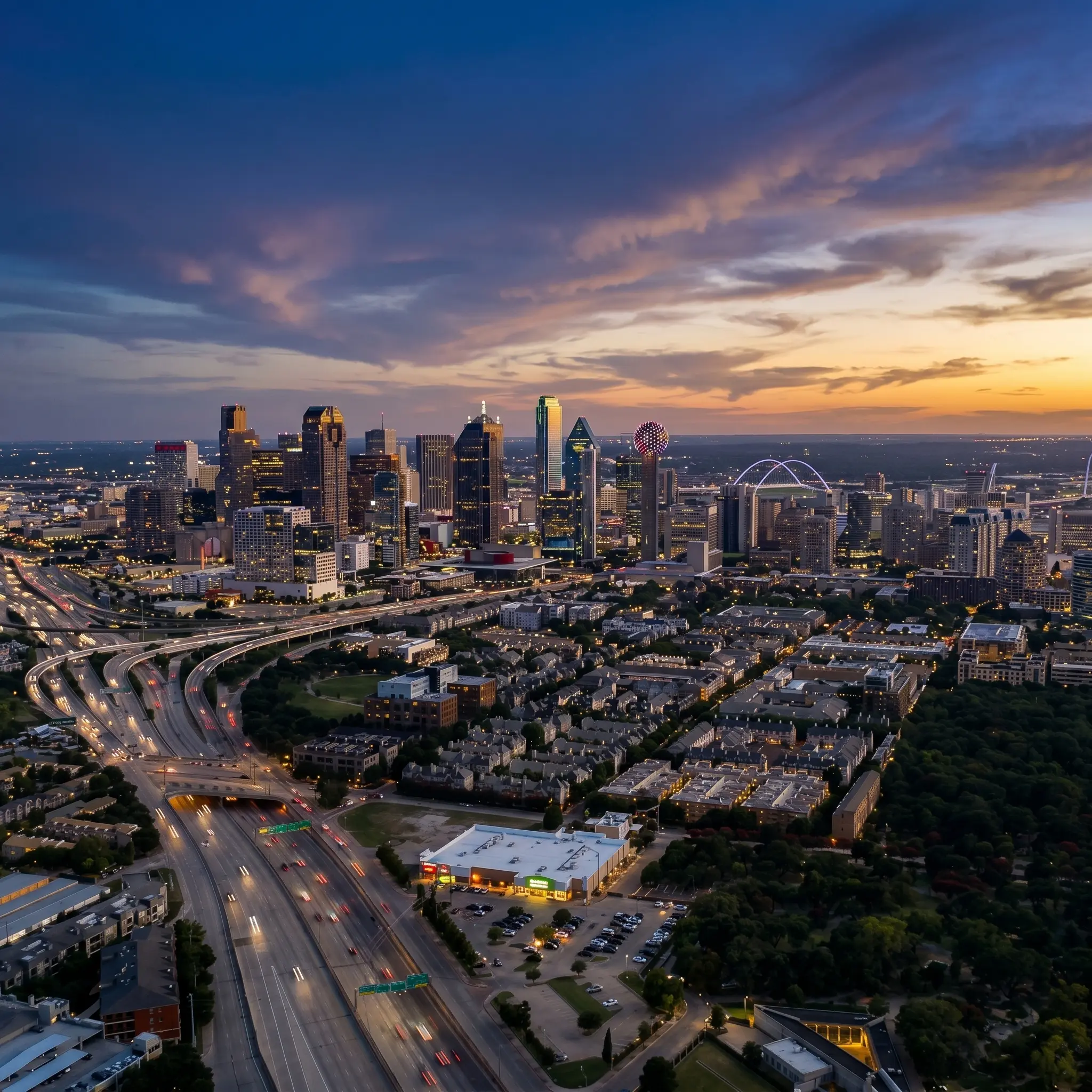 Vista aérea de las calles Preston y Coit en el norte de Dallas