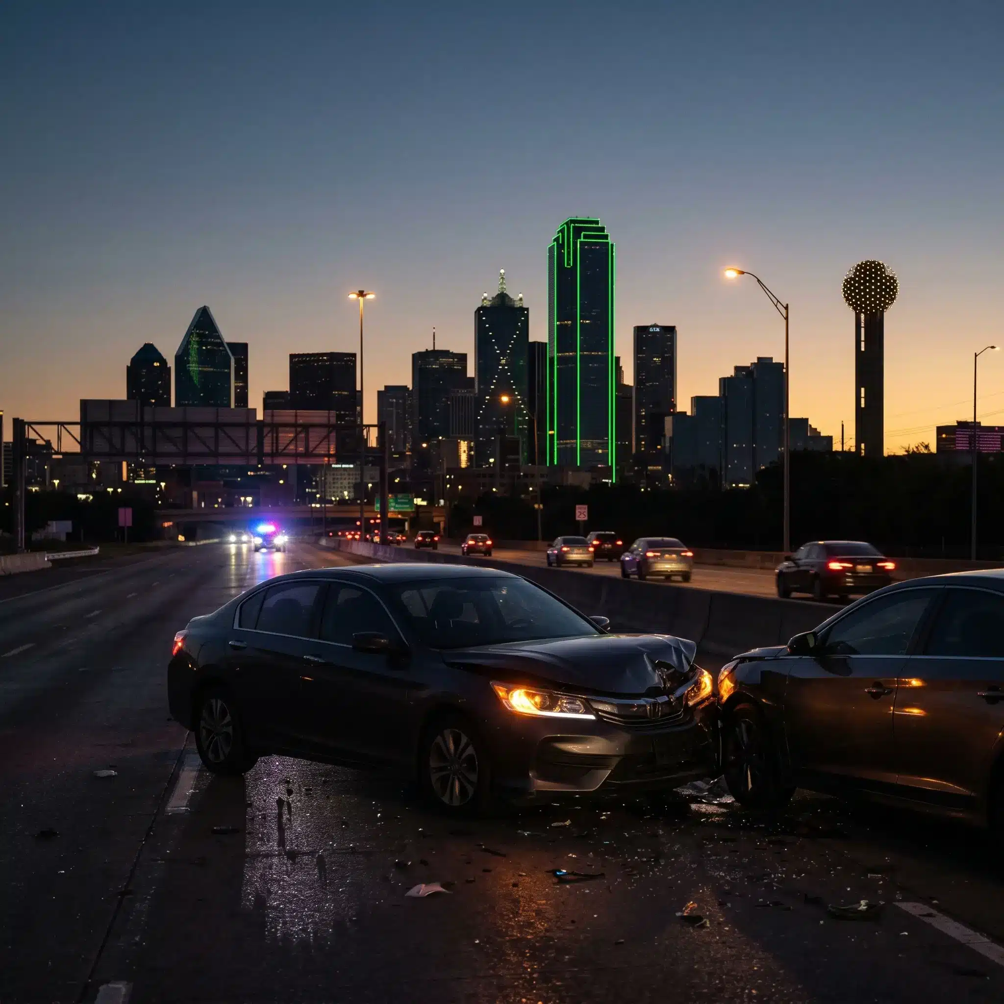 Accidente automovilístico en una carretera de Dallas, Texas