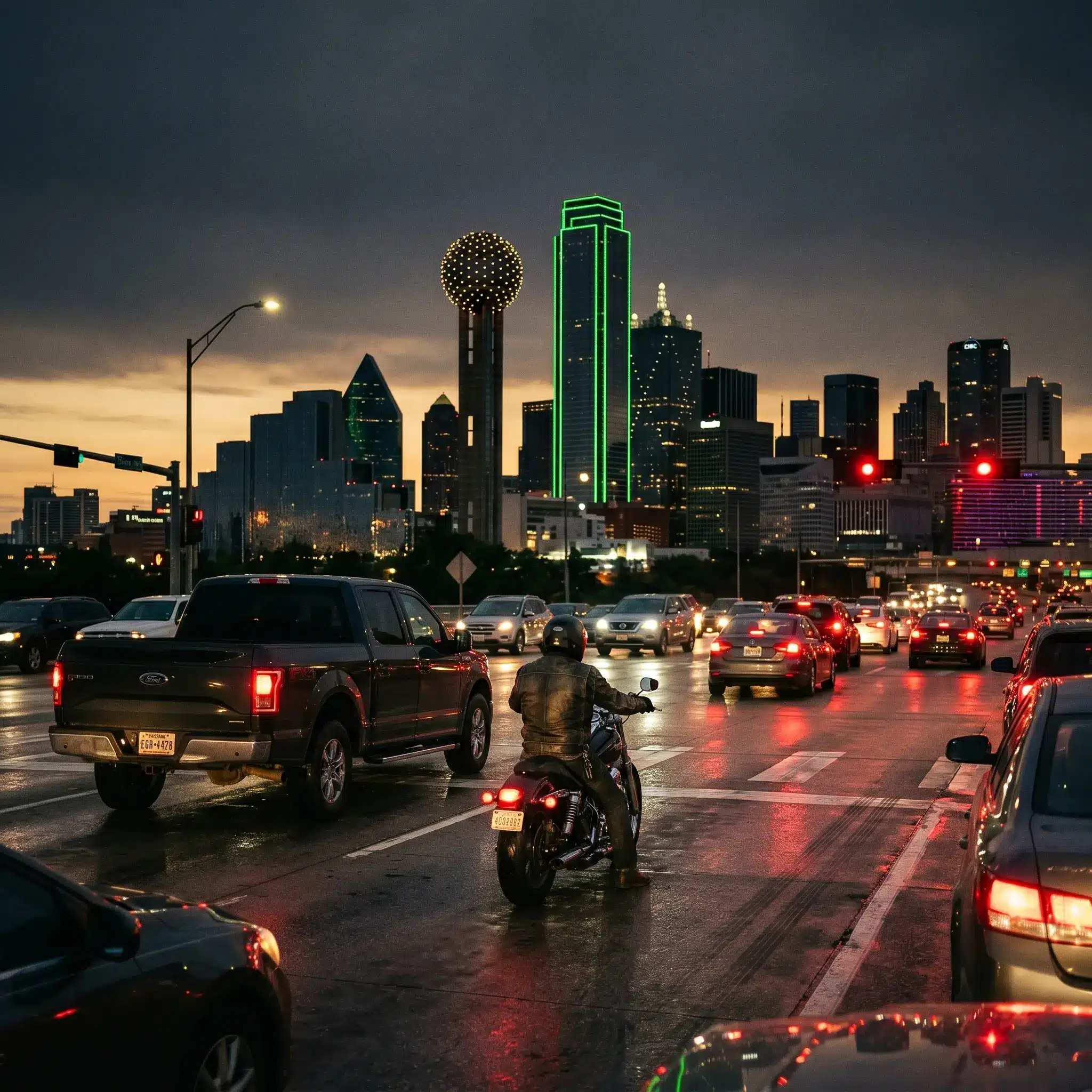A motorcycle on a Dallas, Texas road