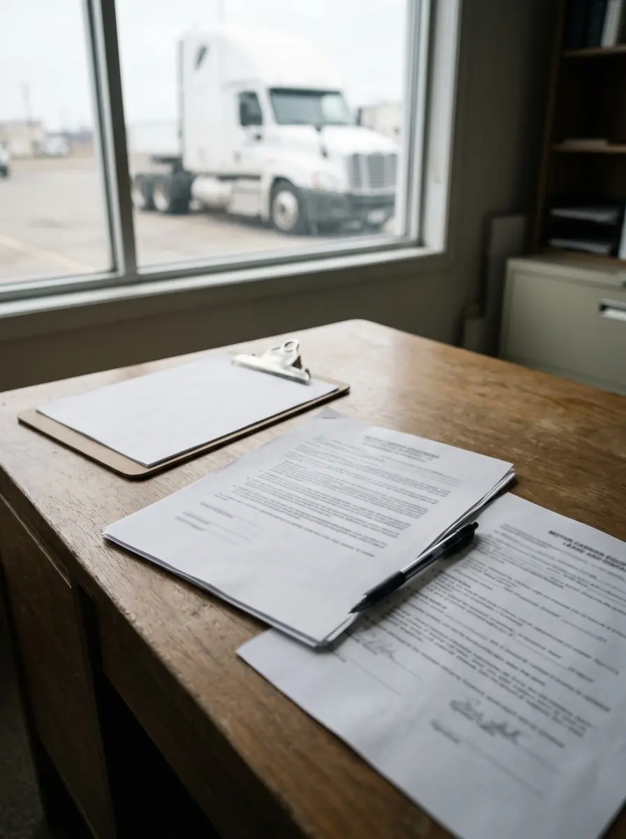 Records room of a small trucking company, where lease and dispatch records are kept