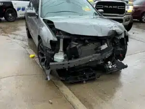 Front damage to the Chrysler 300 after the Dallas collision