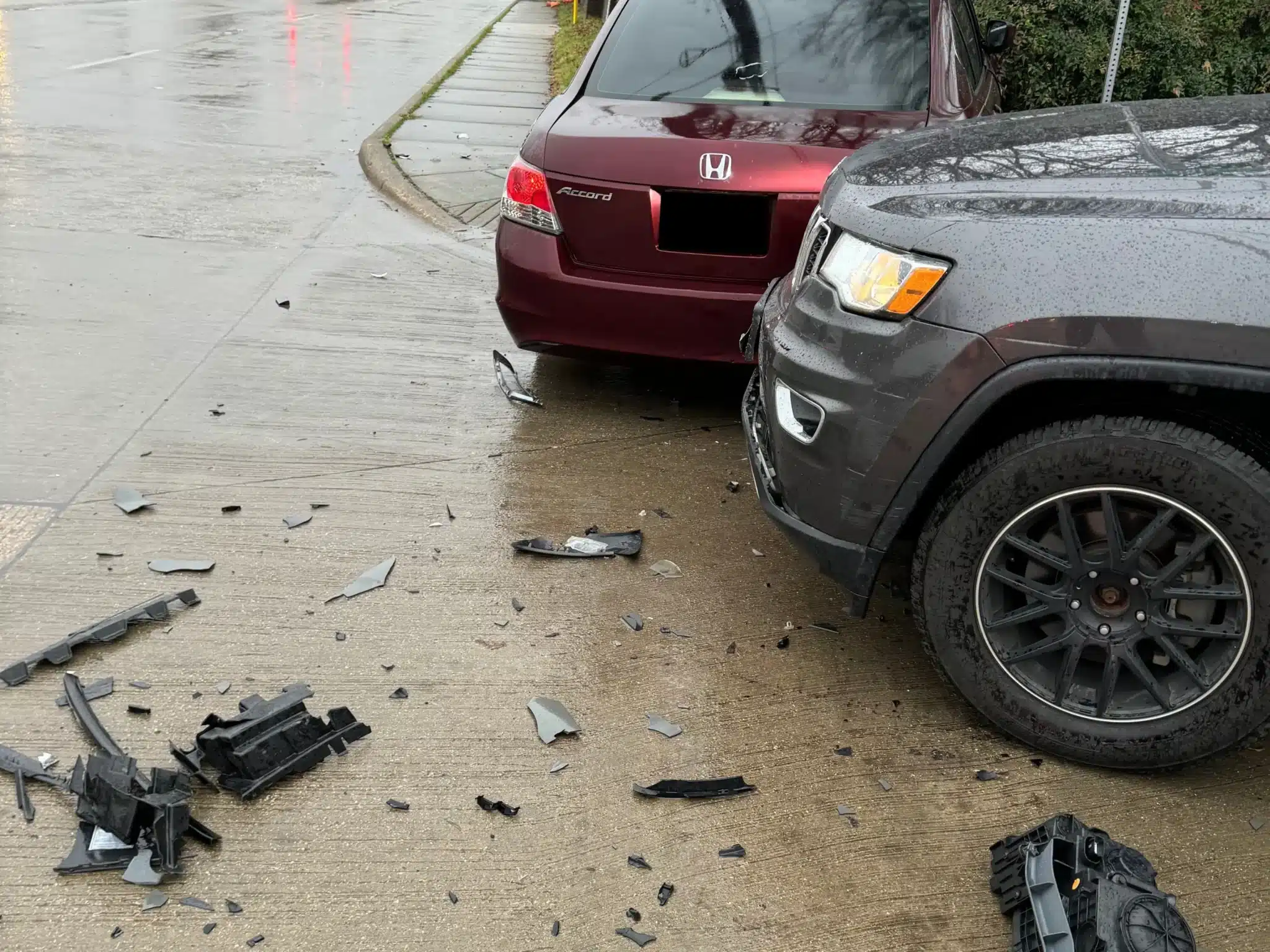 The Honda Accord and Jeep Grand Cherokee after the collision in Dallas