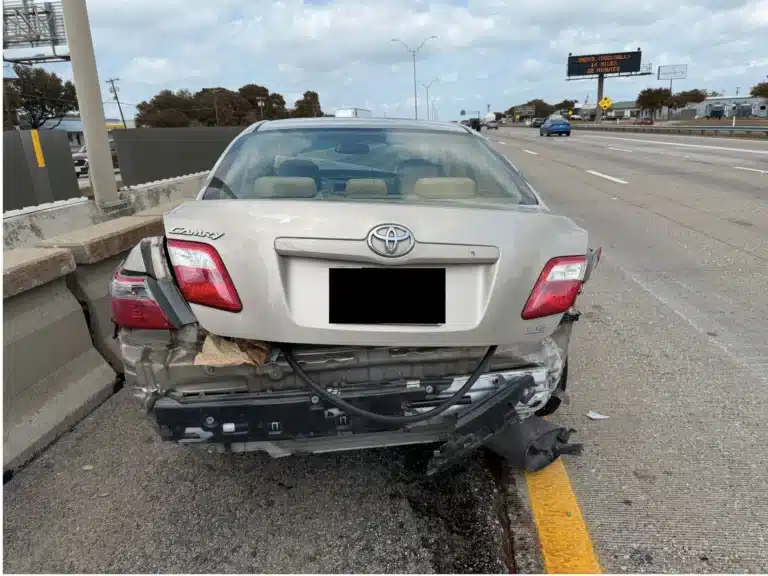 Damage to the Toyota Camry after the I-30 collision