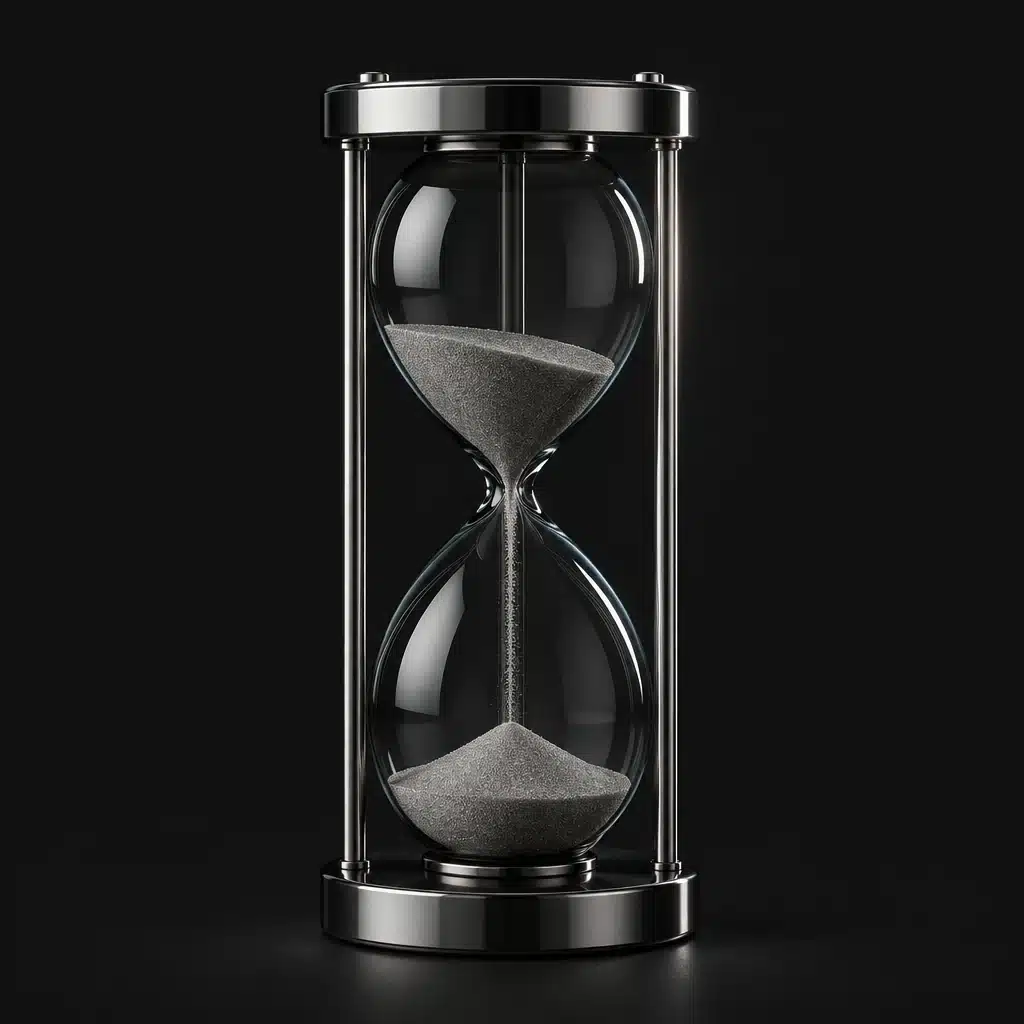 Chrome hourglass, studio render, illustrative