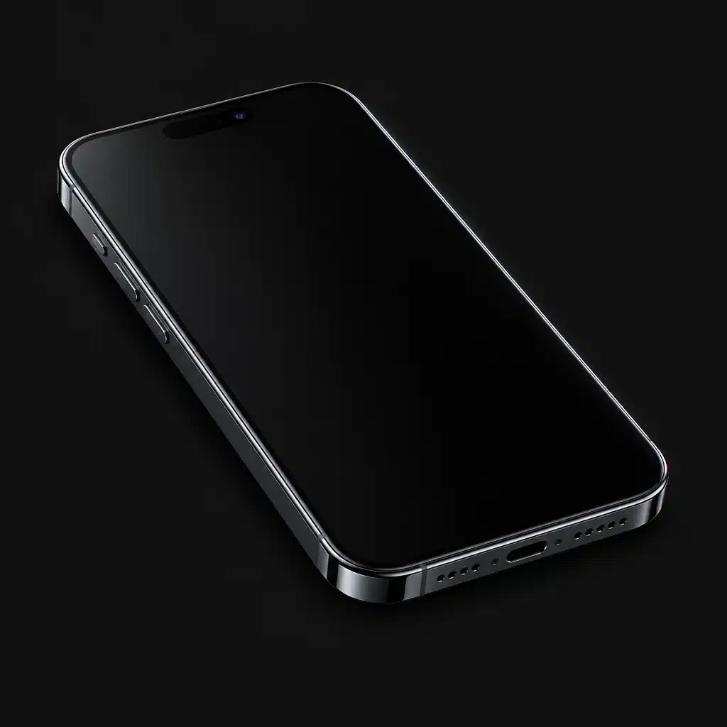 Chrome phone, dark screen, studio render, illustrative