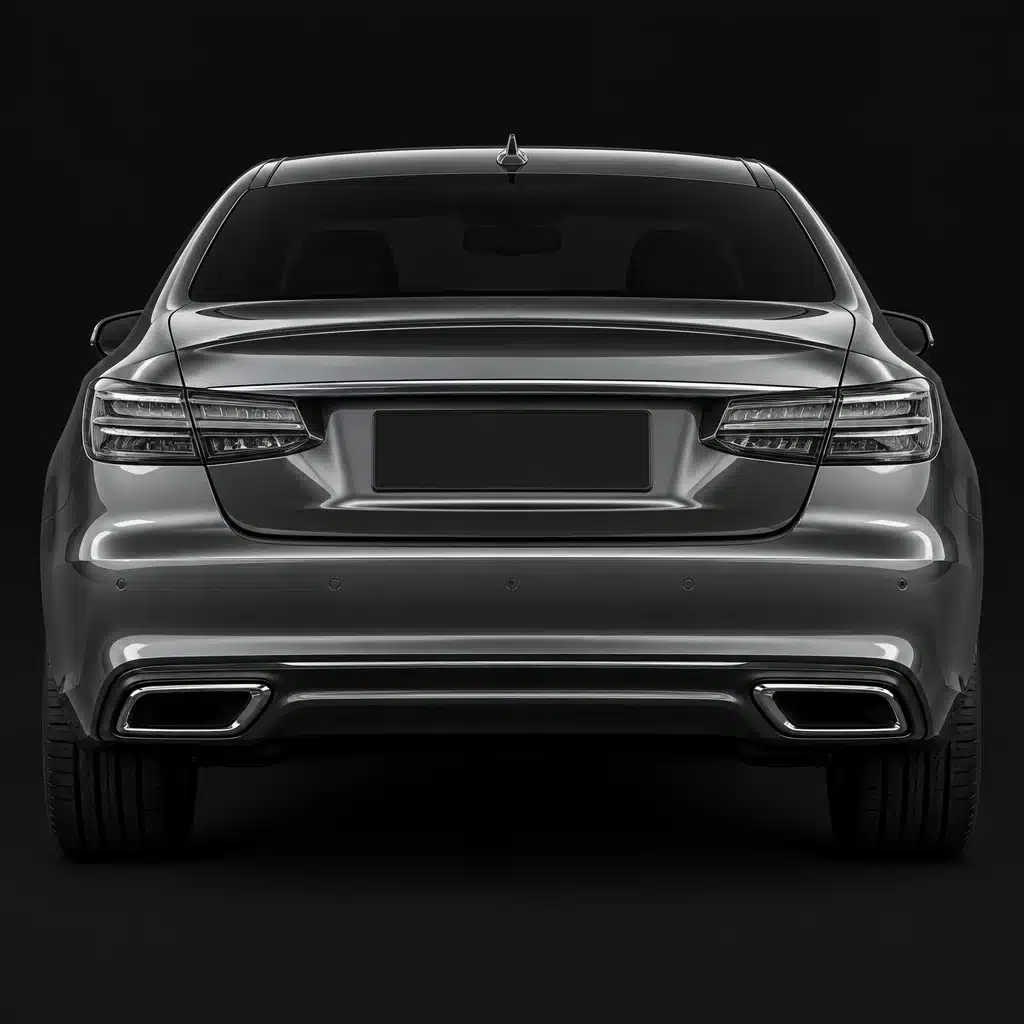 Sedan, straight rear view, studio render, illustrative