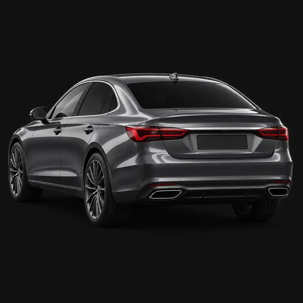 Sedan, rear three quarter view, studio render, illustrative